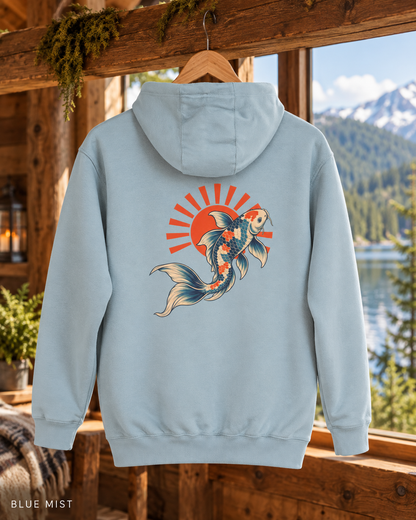 Koi Fish Rising Sun Hoodie | Japanese Koi Graphic Pullover
