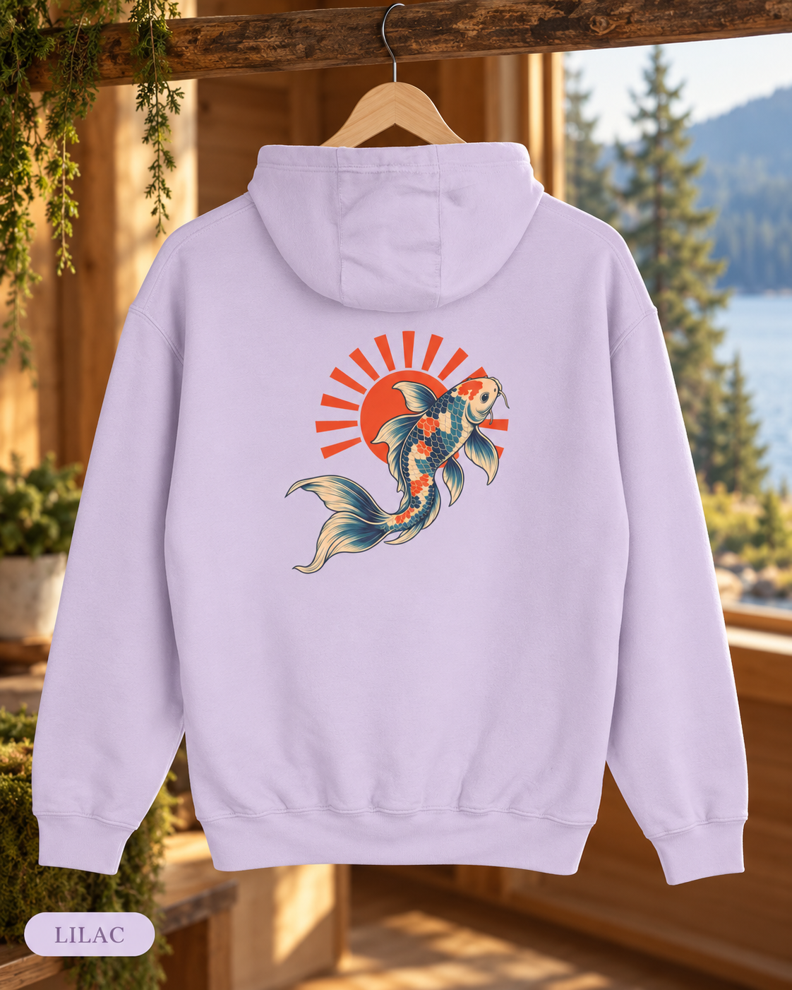Koi Fish Rising Sun Hoodie | Japanese Koi Graphic Pullover