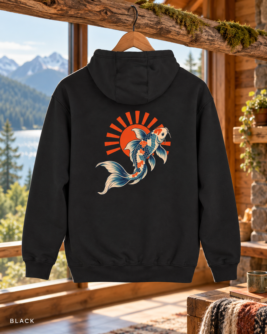 Koi Fish Rising Sun Hoodie | Japanese Koi Graphic Pullover