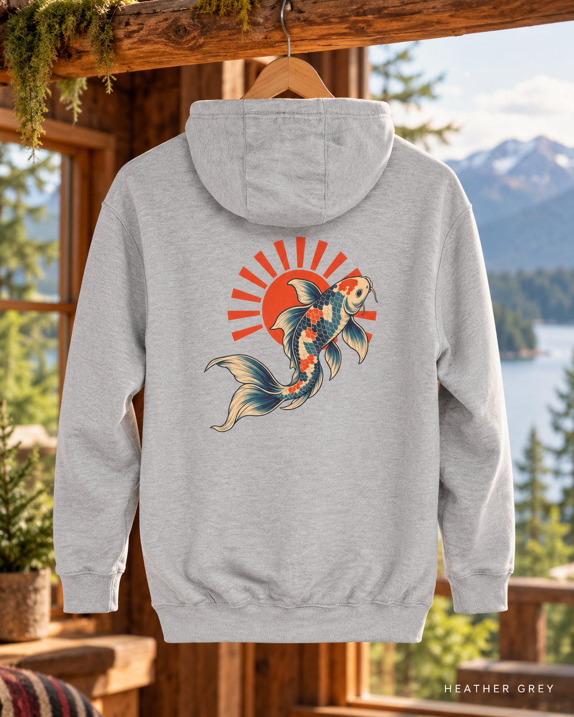 Koi Fish Rising Sun Hoodie | Japanese Koi Graphic Pullover