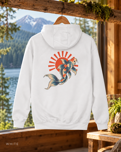 Koi Fish Rising Sun Hoodie | Japanese Koi Graphic Pullover