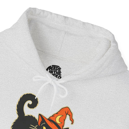Halloween Black Cat Hoodie – Vintage Witch Hat Cat Pullover