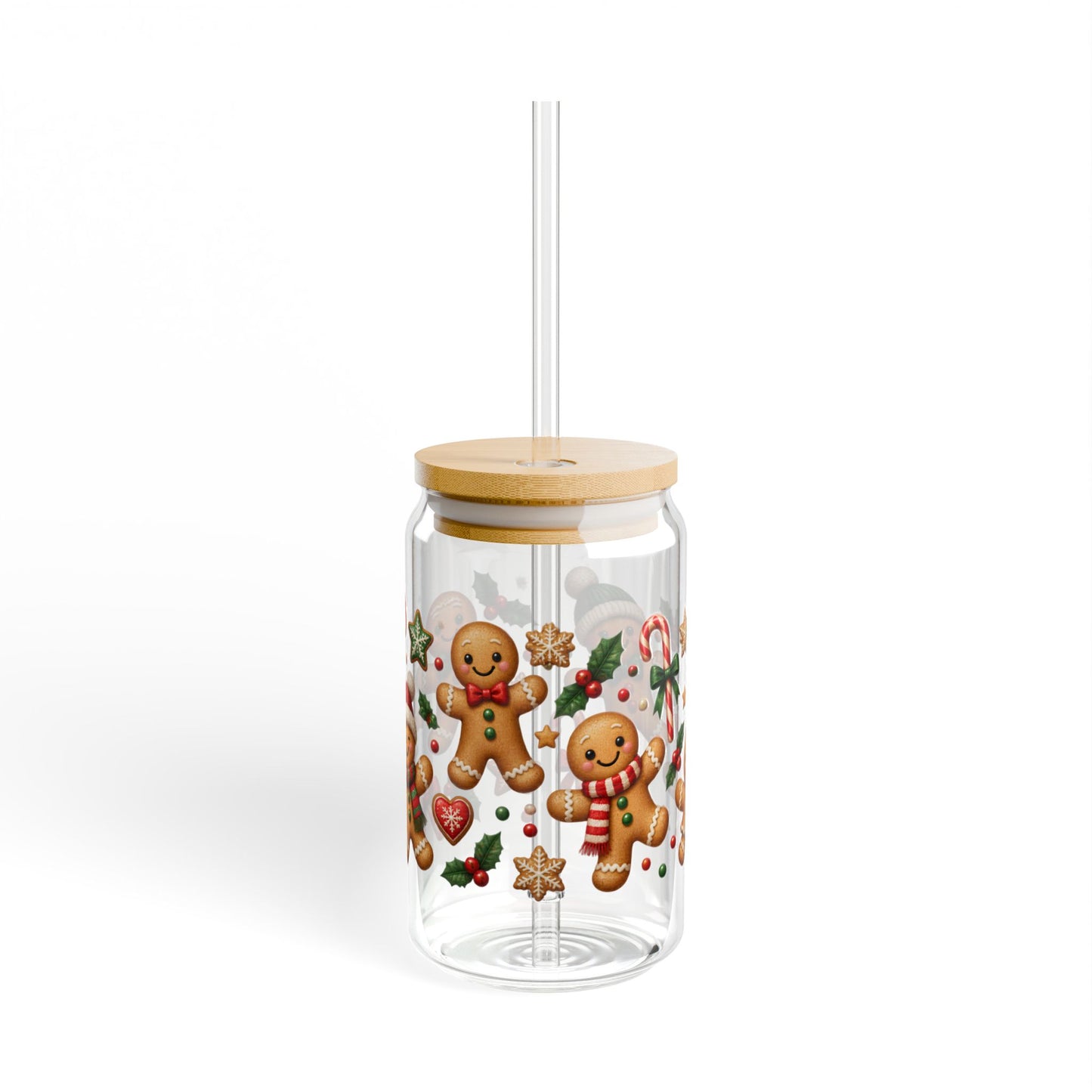 Gingerbread Holiday Sipper Glass — 16oz Festive Cookie Drink Tumbler