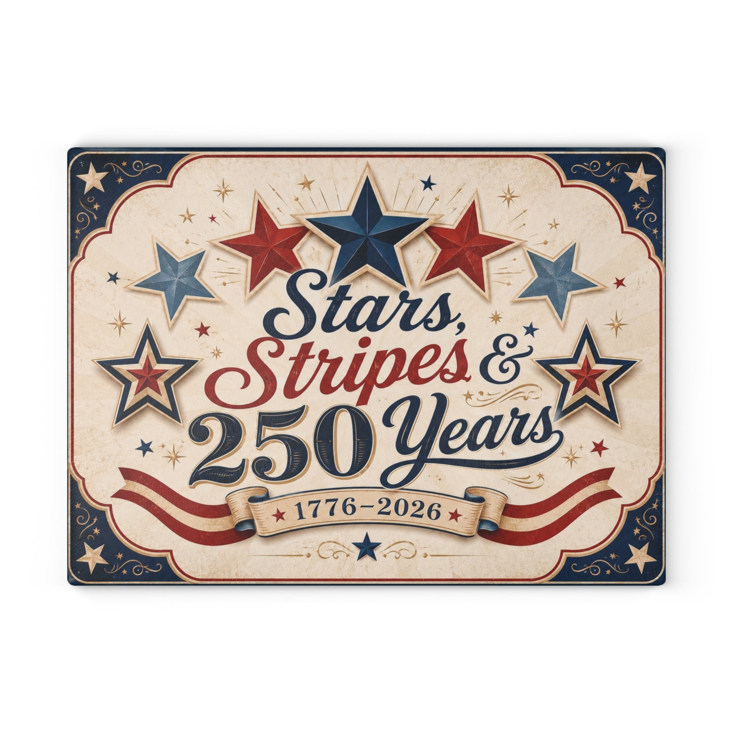 Stars Stripes 250 Years Glass Cutting Board | 1776-2026 Patriotic Kitchen