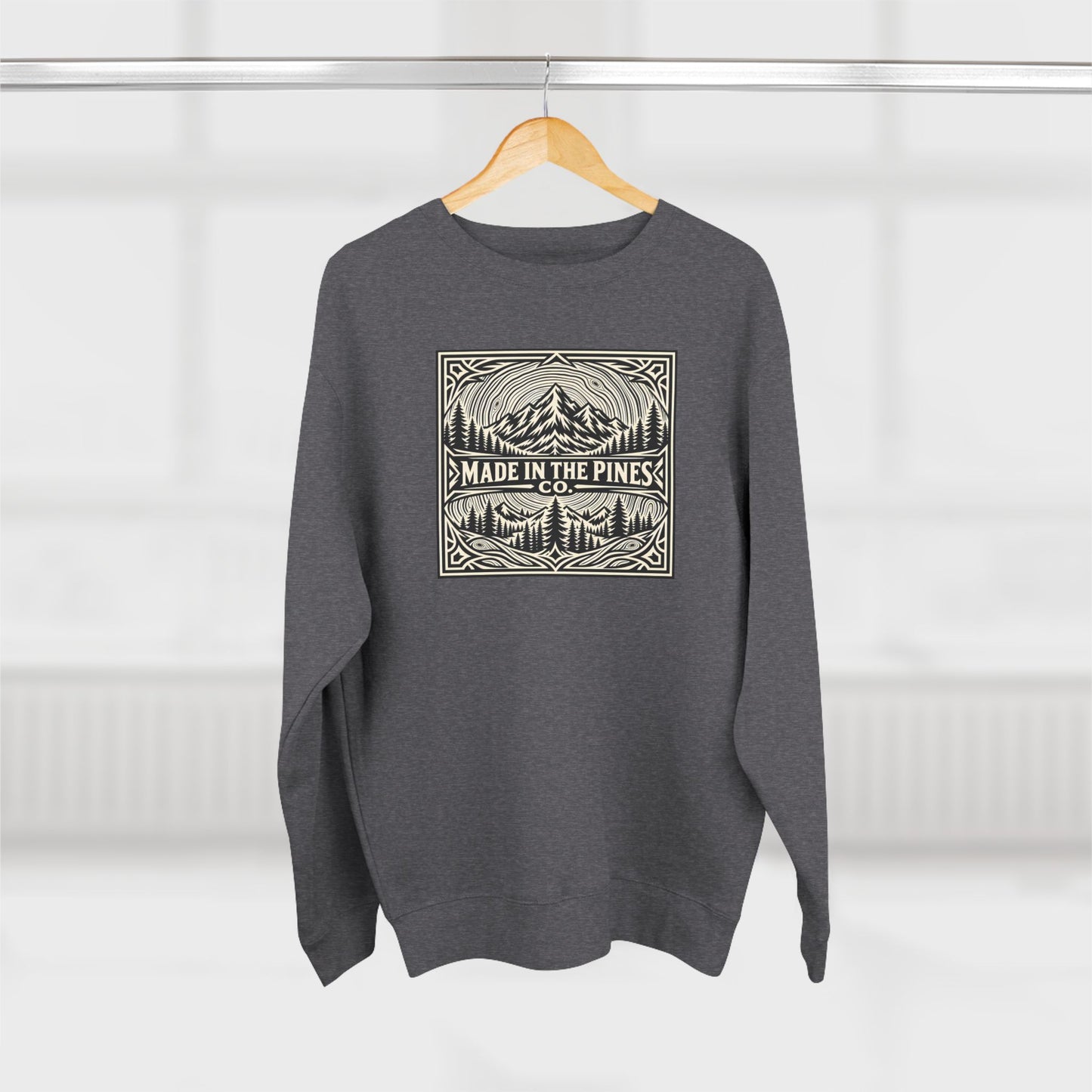 Made in the Pines mountain emblem Sweatshirt | pine forest graphics
