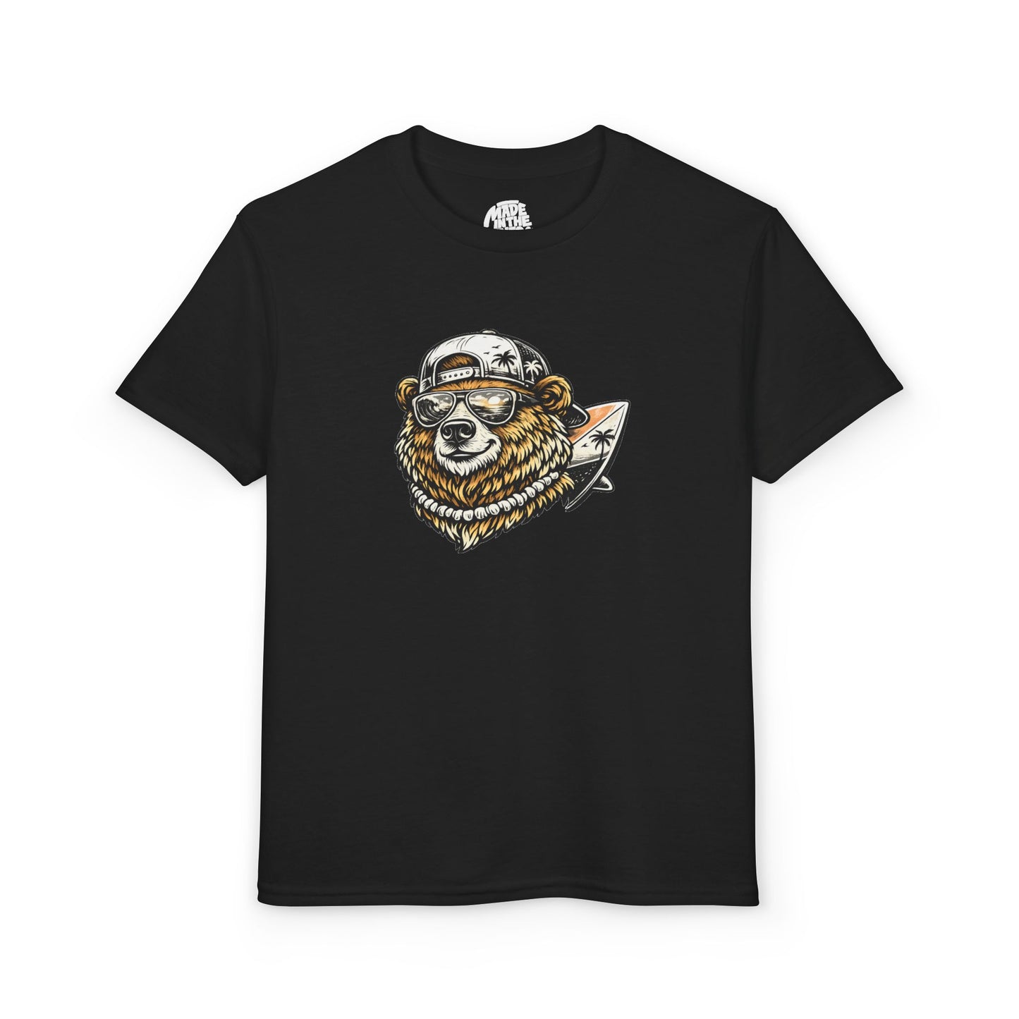 Surfing Bear Youth T-Shirt — Cute Surfing Bear Graphic Tee for Kids
