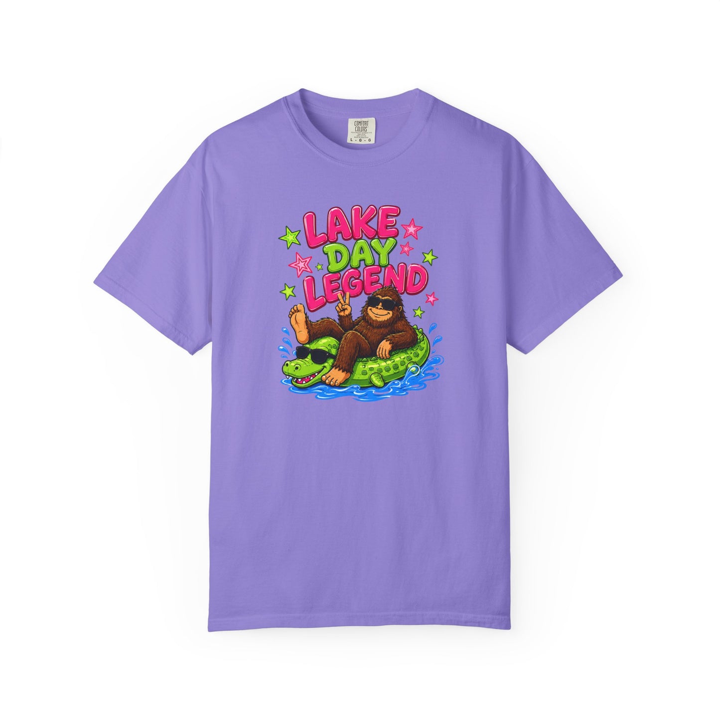 Lake Day Legend Bigfoot on Alligator Floatie T-Shirt