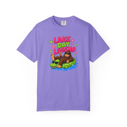 Lake Day Legend Bigfoot on Alligator Floatie T-Shirt