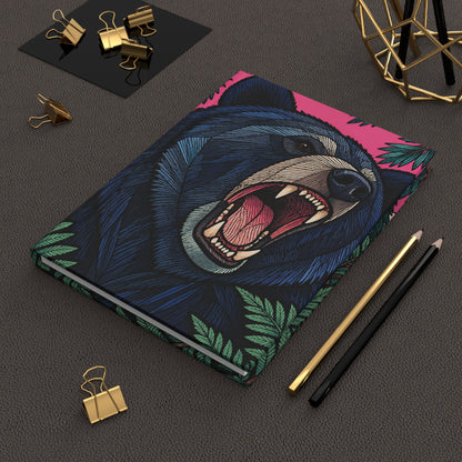 Roaring Bear Hardcover Journal Pink Mountain Forest Notebook Lined Wildlife Nature Gift