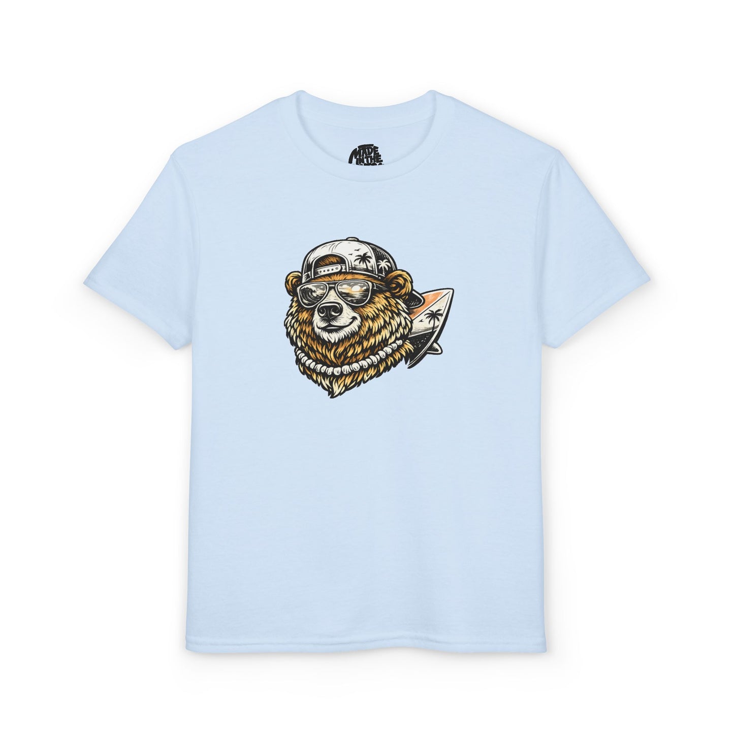 Surfing Bear Youth T-Shirt — Cute Surfing Bear Graphic Tee for Kids