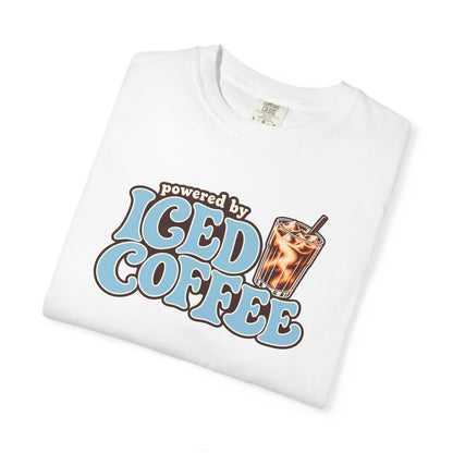 Iced Coffee Graphic T-Shirt — "Powered by Iced Coffee" Retro Coffee Tee