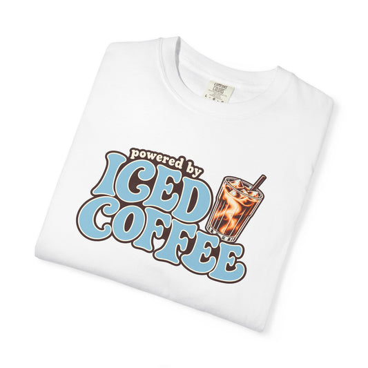 Iced Coffee Graphic T-Shirt — "Powered by Iced Coffee" Retro Coffee Tee
