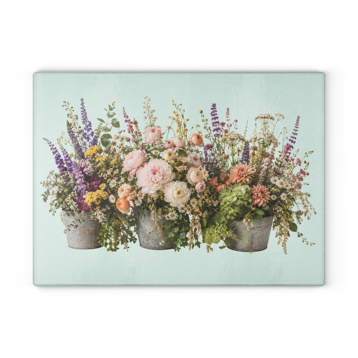 Vintage Floral Bouquet Glass Cutting Board | Wildflower Arrangement, Pastel Flowers