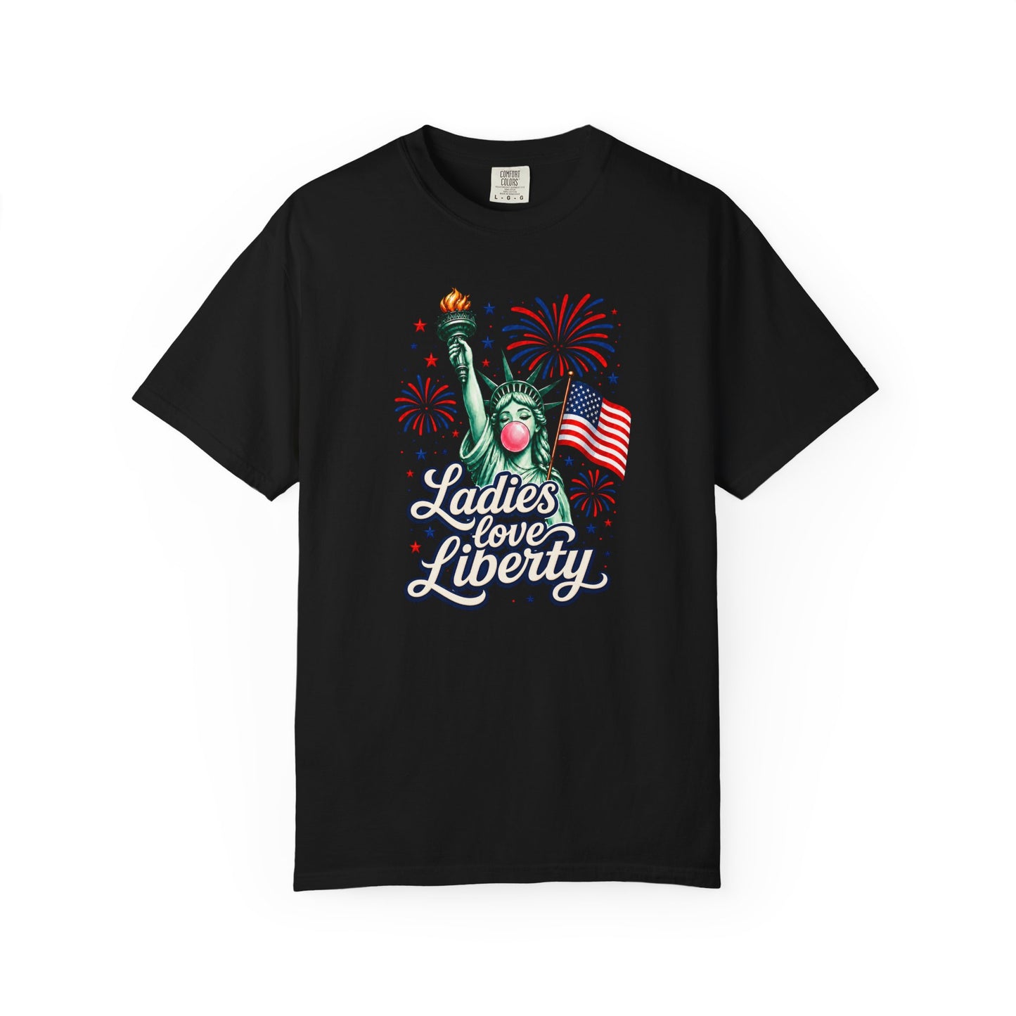 Ladies Love Liberty Statue of Liberty T-Shirt | American Flag Fireworks