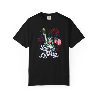 Ladies Love Liberty Statue of Liberty T-Shirt | American Flag Fireworks