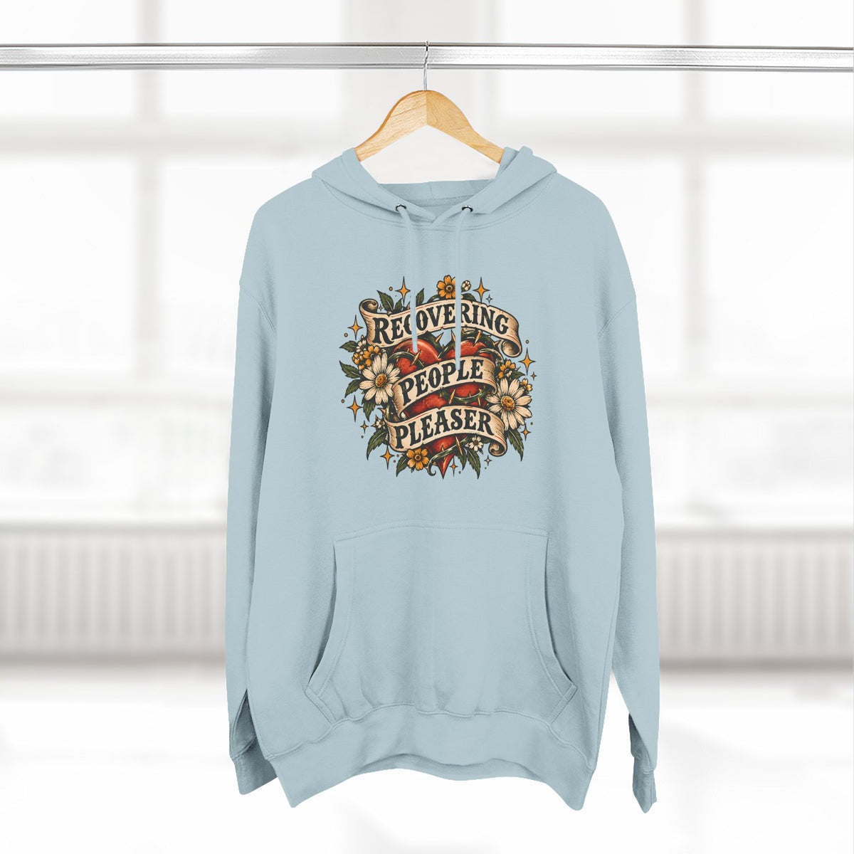 Recovering People Pleaser Hoodie — Vintage Floral Self-Care Pullover