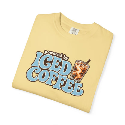 Iced Coffee Graphic T-Shirt — "Powered by Iced Coffee" Retro Coffee Tee