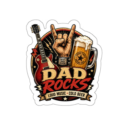 Dad Rocks Guitar Sticker | Rock Hand Sign, Beer, Loud Music