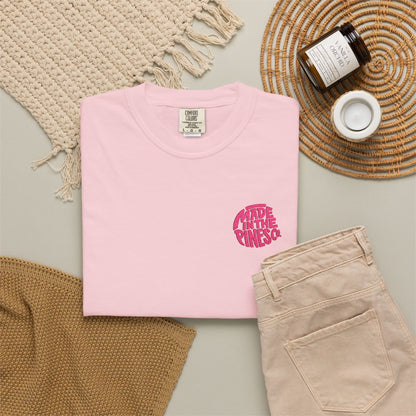 Made in the Pines Co. Embroidered Comfort Colors 1717 T-Shirt | Hot Pink Retro Logo Tee | Garment-Dyed Unisex Shirt