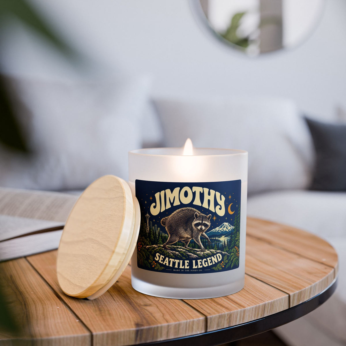 Seattle Raccoon Candle — 'Jimothy' Frosted Glass 11oz Scented Candle