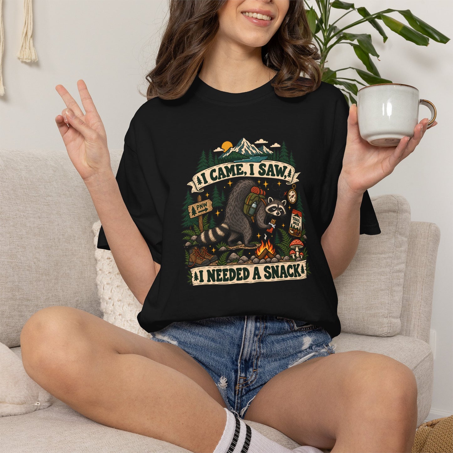 T-Shirt - 'I Came, I Saw, I Needed a Snack' Bear Camping Graphic