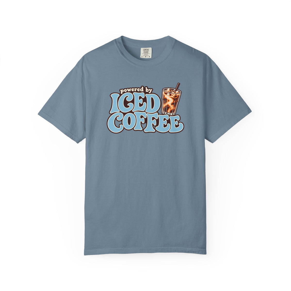 Iced Coffee Graphic T-Shirt — "Powered by Iced Coffee" Retro Coffee Tee