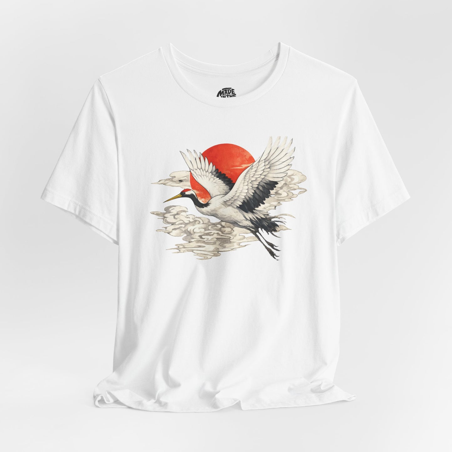 Red-Crowned Crane Rising Sun T-Shirt | Japanese Crane Illustration