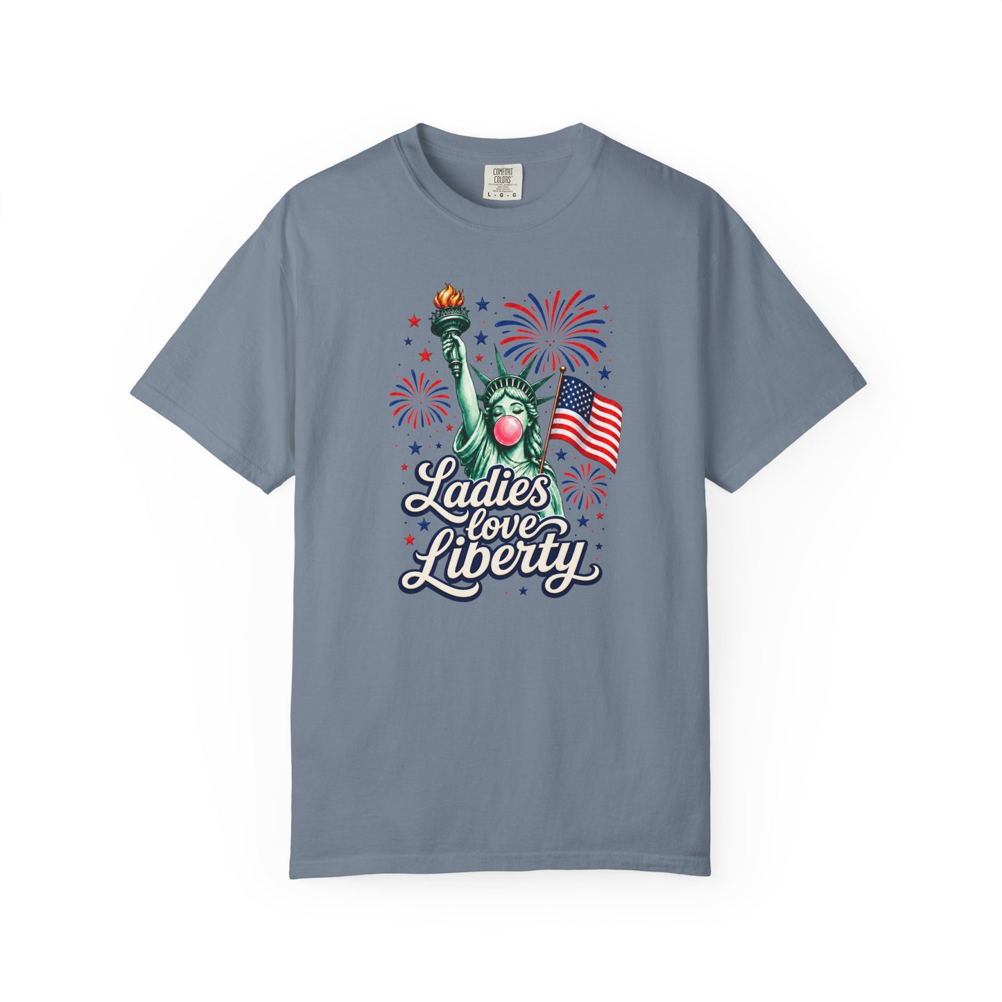 Ladies Love Liberty Statue of Liberty T-Shirt | American Flag Fireworks