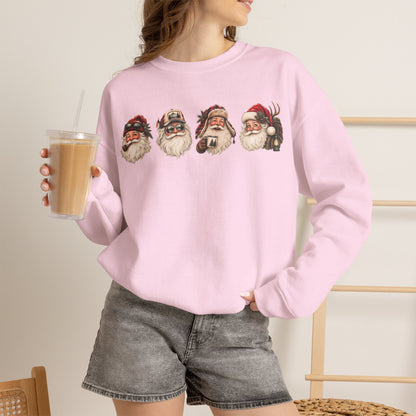 Santa Heads Crewneck Sweatshirt — Vintage Santa Faces Christmas Pullover