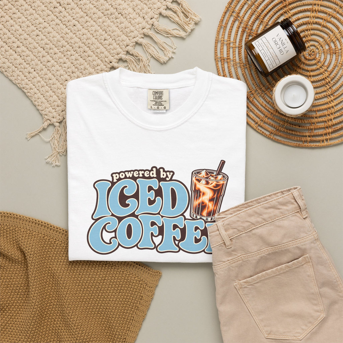 Iced Coffee Graphic T-Shirt — "Powered by Iced Coffee" Retro Coffee Tee