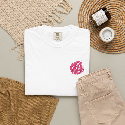 Made in the Pines Co. Embroidered Comfort Colors 1717 T-Shirt | Hot Pink Retro Logo Tee | Garment-Dyed Unisex Shirt