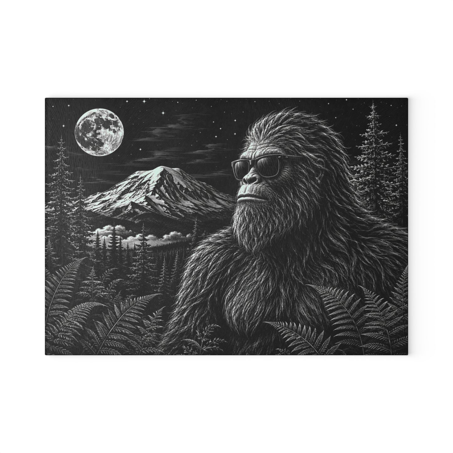 Glass Cutting Board — Sasquatch Forest Moon Design