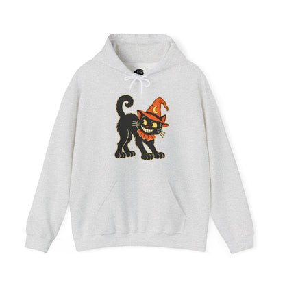 Halloween Black Cat Hoodie – Vintage Witch Hat Cat Pullover