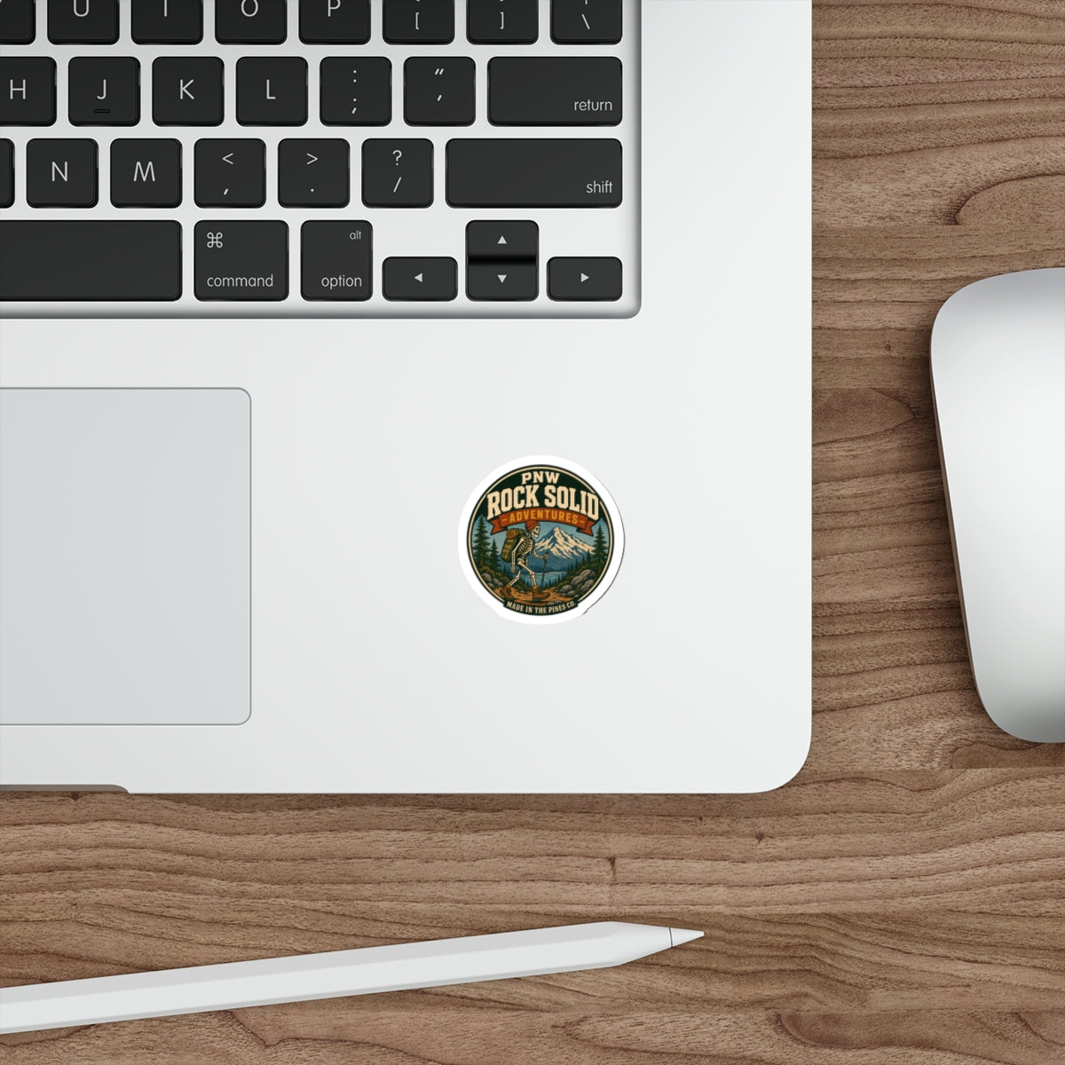 PNW Rock Solid Adventures Hiking Skeleton Sticker | Mountain Badge Die-Cut