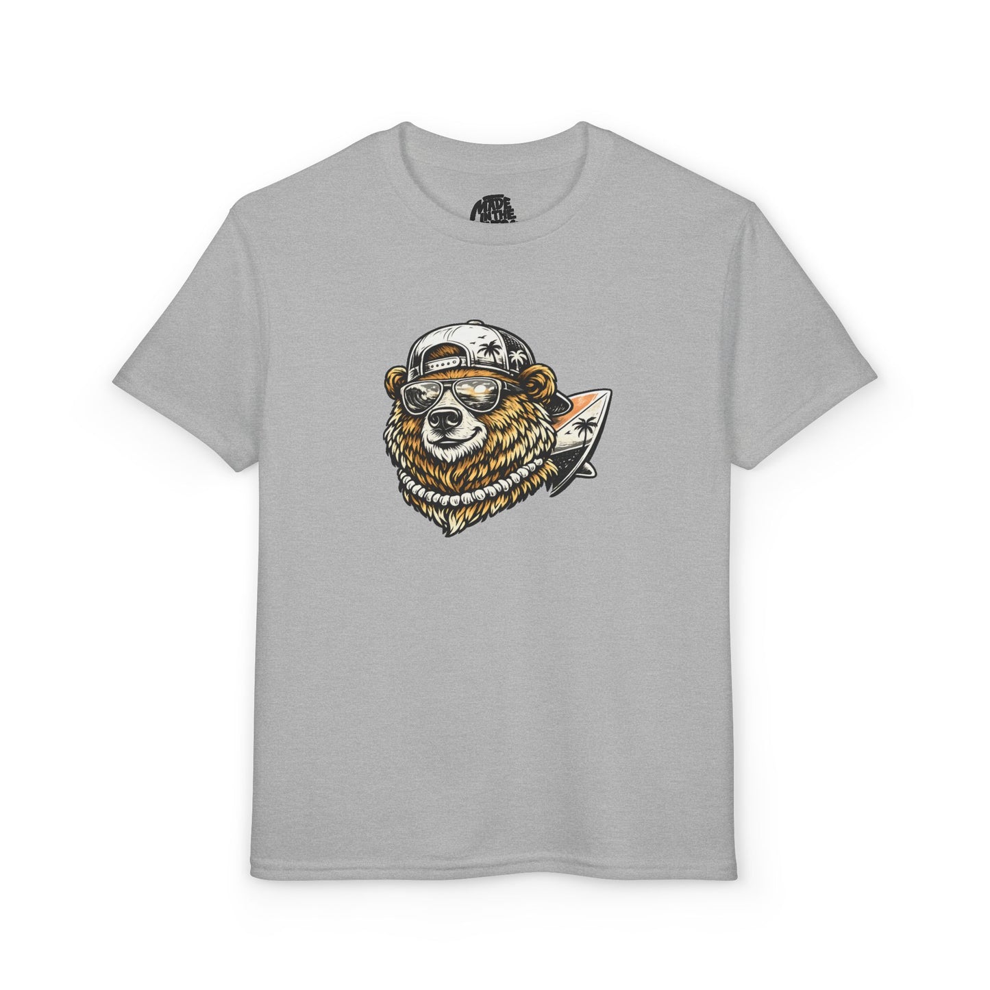 Surfing Bear Youth T-Shirt — Cute Surfing Bear Graphic Tee for Kids