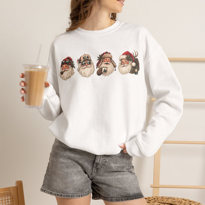 Santa Heads Crewneck Sweatshirt — Vintage Santa Faces Christmas Pullover