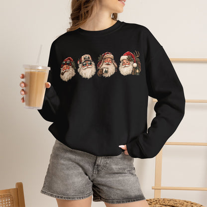 Santa Heads Crewneck Sweatshirt — Vintage Santa Faces Christmas Pullover