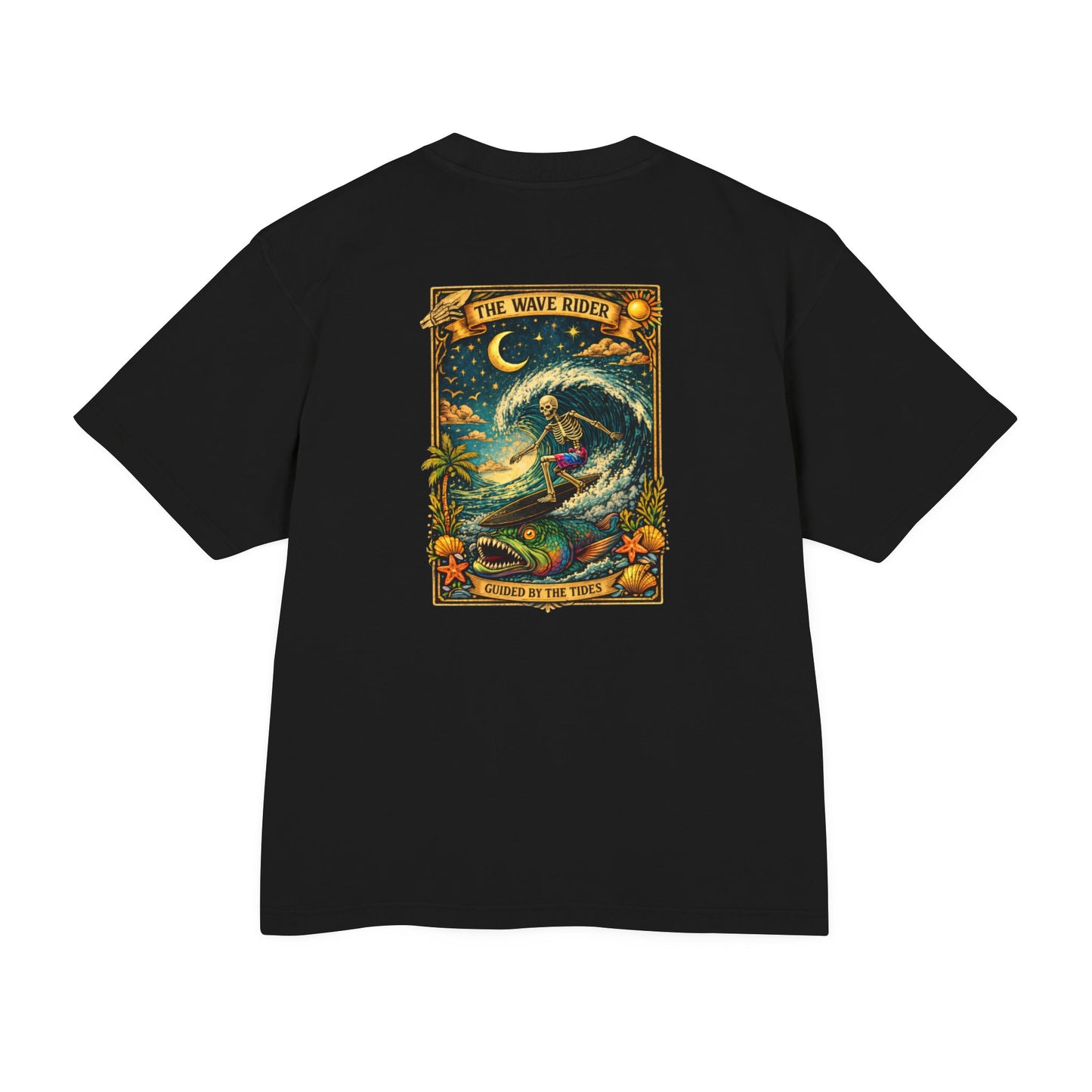 Wave Rider Surf Skeleton Tee — Retro Night Surf Graphic T-Shirt