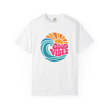Good Vibes Ocean Retro Beach Graphic T-shirt | Summer Wave Coastal Vacation Tee