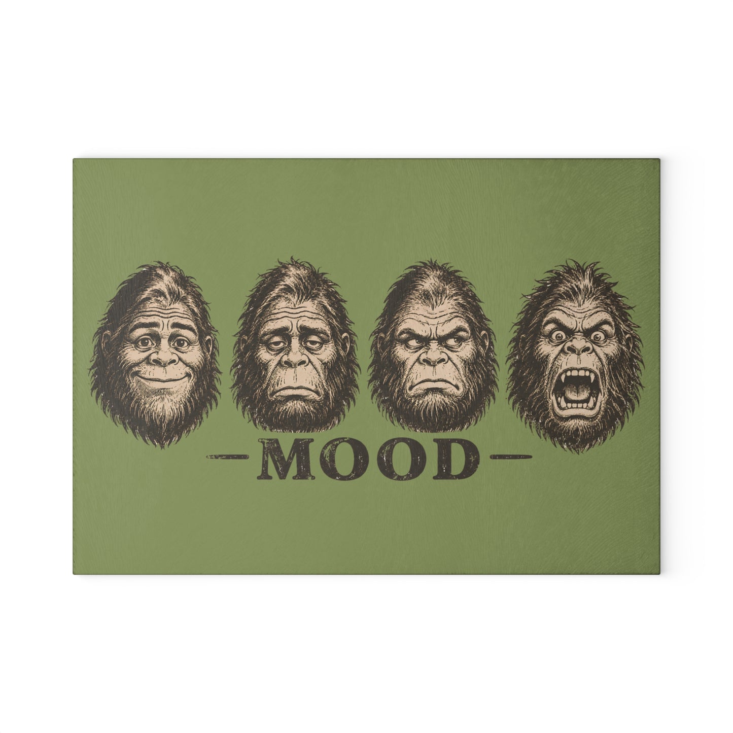 Glass Cutting Board — 'Mood' Bigfoot Sasquatch Faces Decorative Kitchen Board
