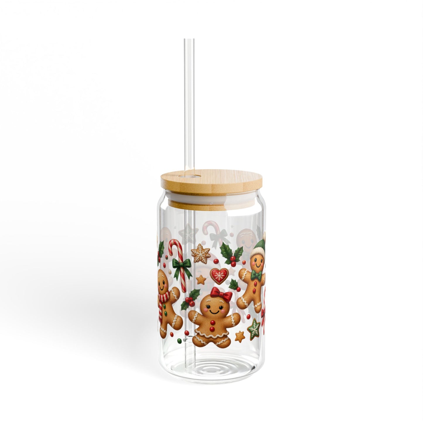 Gingerbread Holiday Sipper Glass — 16oz Festive Cookie Drink Tumbler