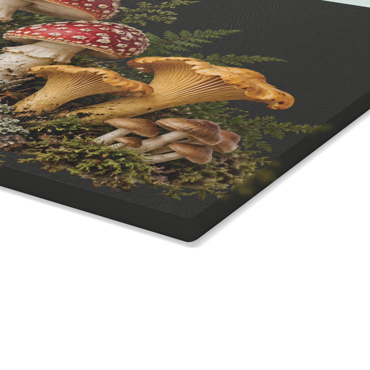 Mushroom Forest Glass Cutting Board – Rustic Kitchen Decor