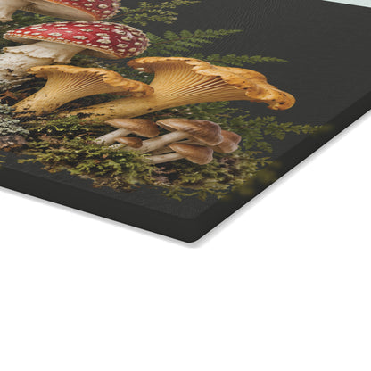 Mushroom Forest Glass Cutting Board – Rustic Kitchen Decor