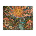 Psychedelic Sun Jigsaw Puzzle, Hippie Mushroom Art, Groovy Mountain Landscape, Boho Nature Puzzle, Gift for Puzzle Lovers