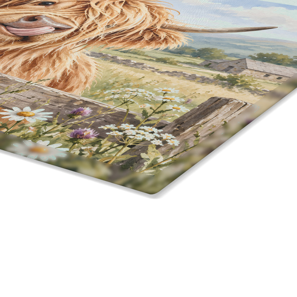 Glass Cutting Board - Cute Highland Cow Kitchen Glass Chopping Board, Whimsical Farmhouse Decor Gift