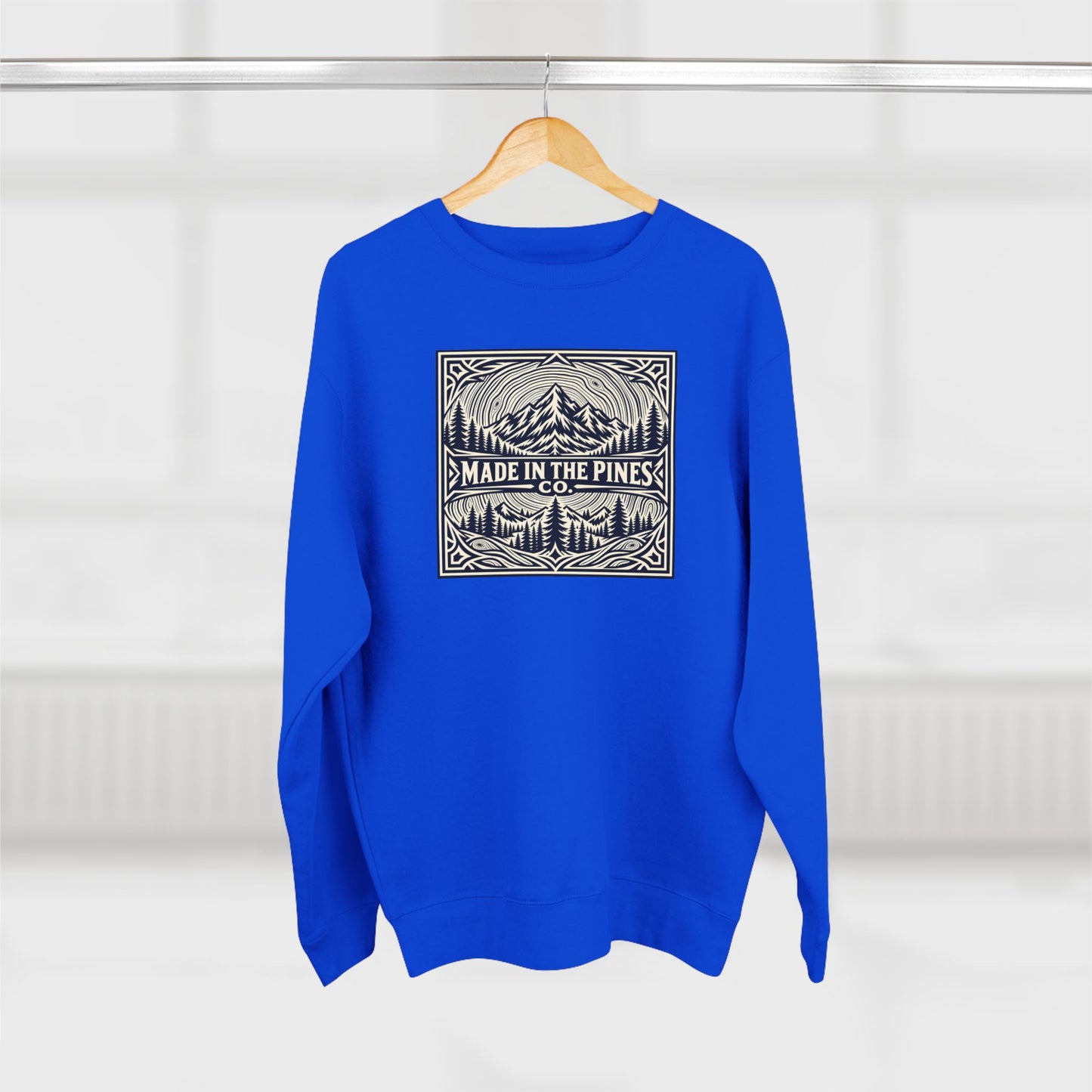 Made in the Pines mountain emblem Sweatshirt | pine forest graphics