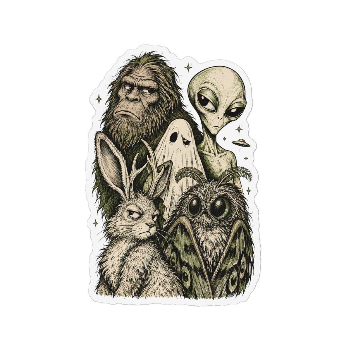 Cryptid Collage Magnets | Bigfoot Alien Owl Hare Ghost