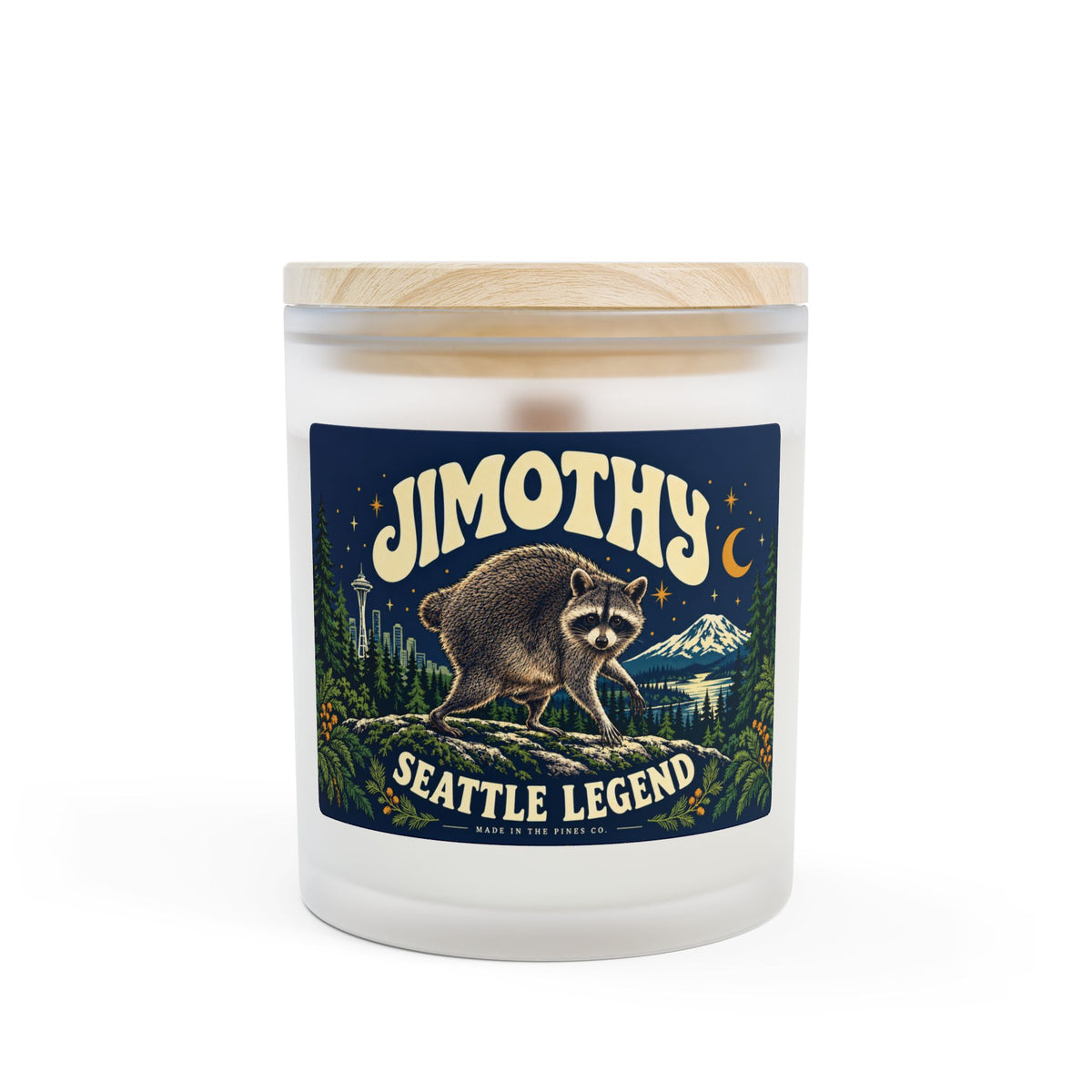 Seattle Raccoon Candle — 'Jimothy' Frosted Glass 11oz Scented Candle