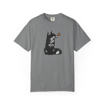 Butterfly Kissing Fox T-Shirt | Fox and Butterfly Illustration Tee