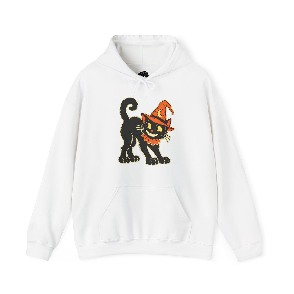 Halloween Black Cat Hoodie – Vintage Witch Hat Cat Pullover
